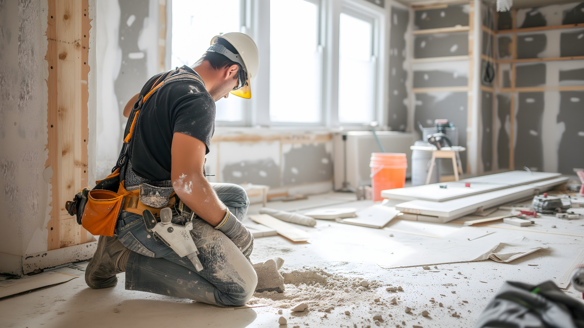 Ein Bauarbeiter bei der Arbeit auf einer Baustelle.