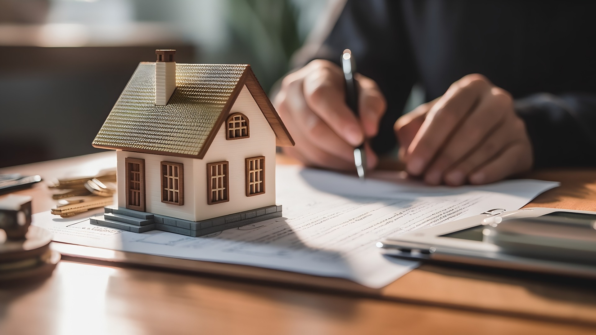 Miniaturhaus, Unterzeichnung von Immobilienkrediten